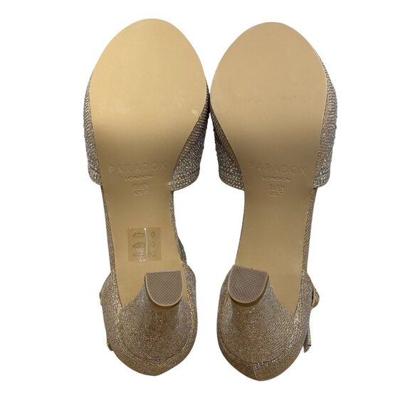 Paradox London Women’s Champagne Glitter T-Bar Nora Open Toe Heels Size 7M - Picture 8 of 11